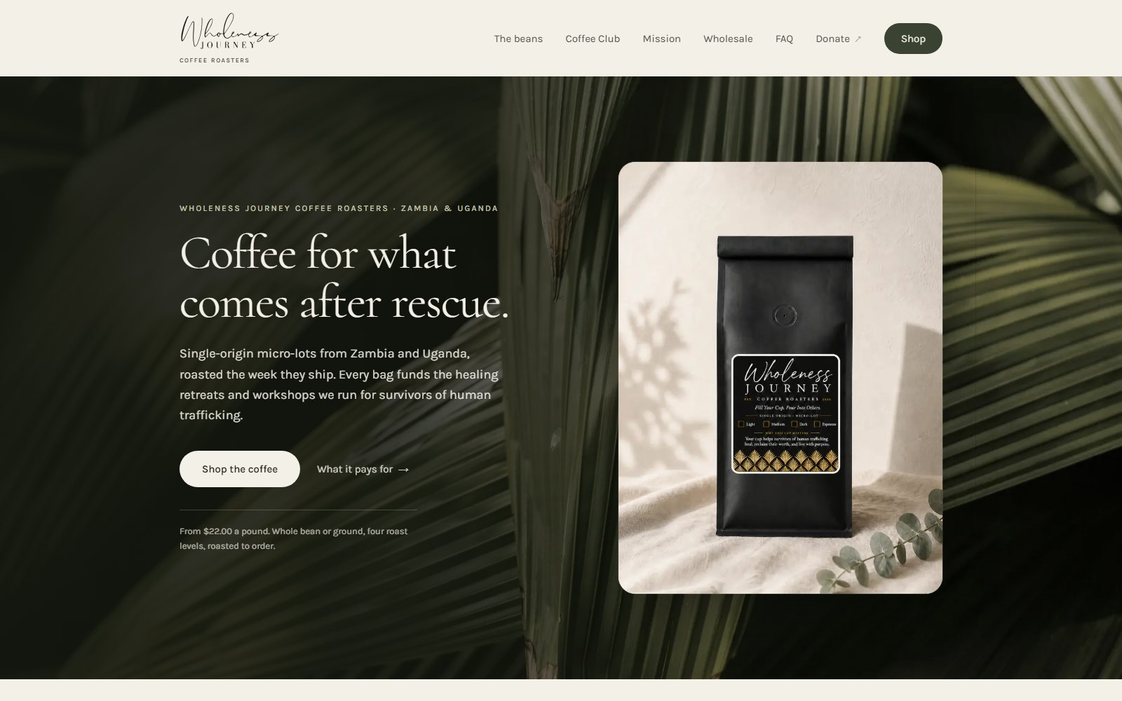 Wholeness Journey Coffee Roasters website project